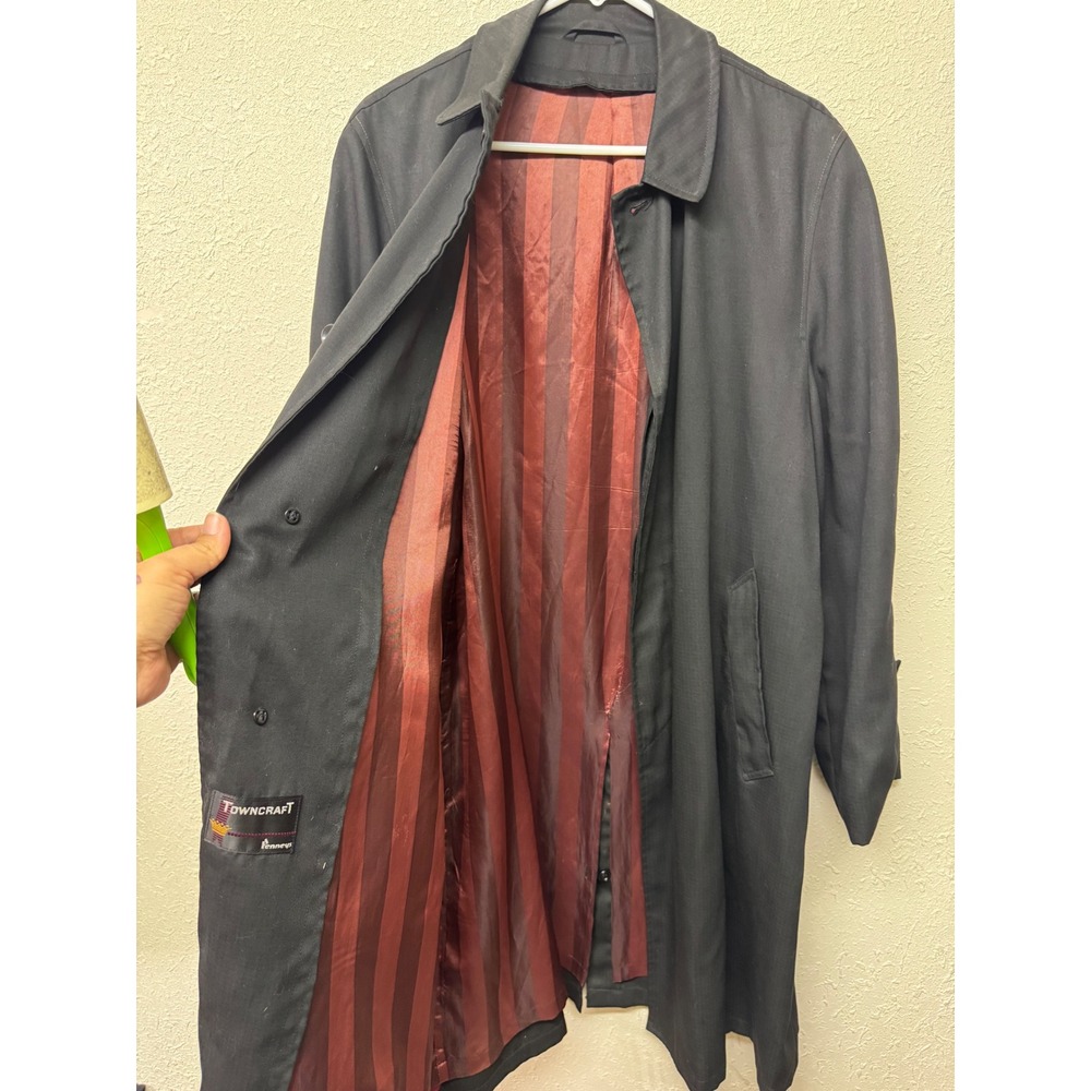 Vintage Towncraft Penneys Black Trench Coat Mens L Grandpacore Long Overcoat